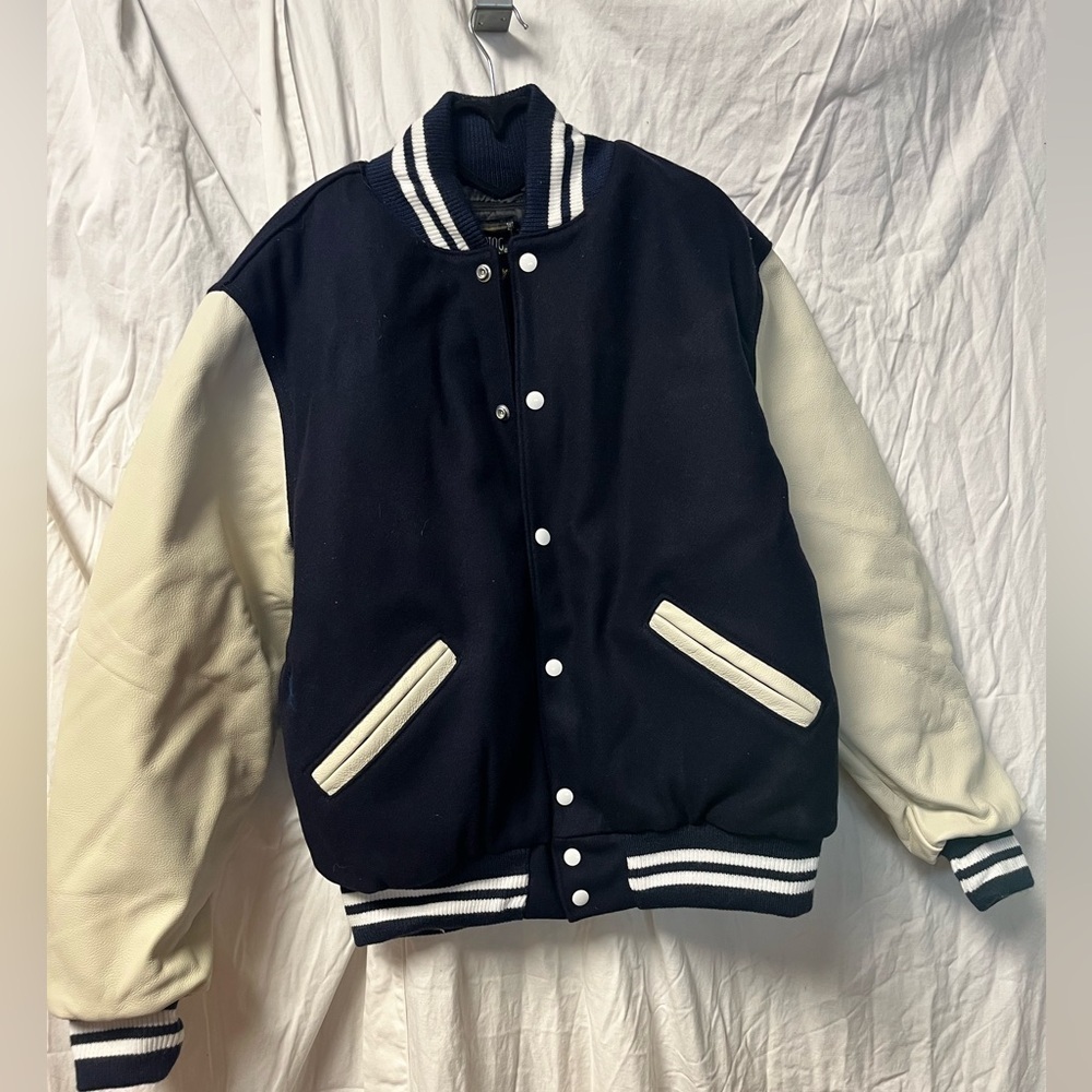 Rennoc Letterman Jacket Vintage Blue And White NEW Med